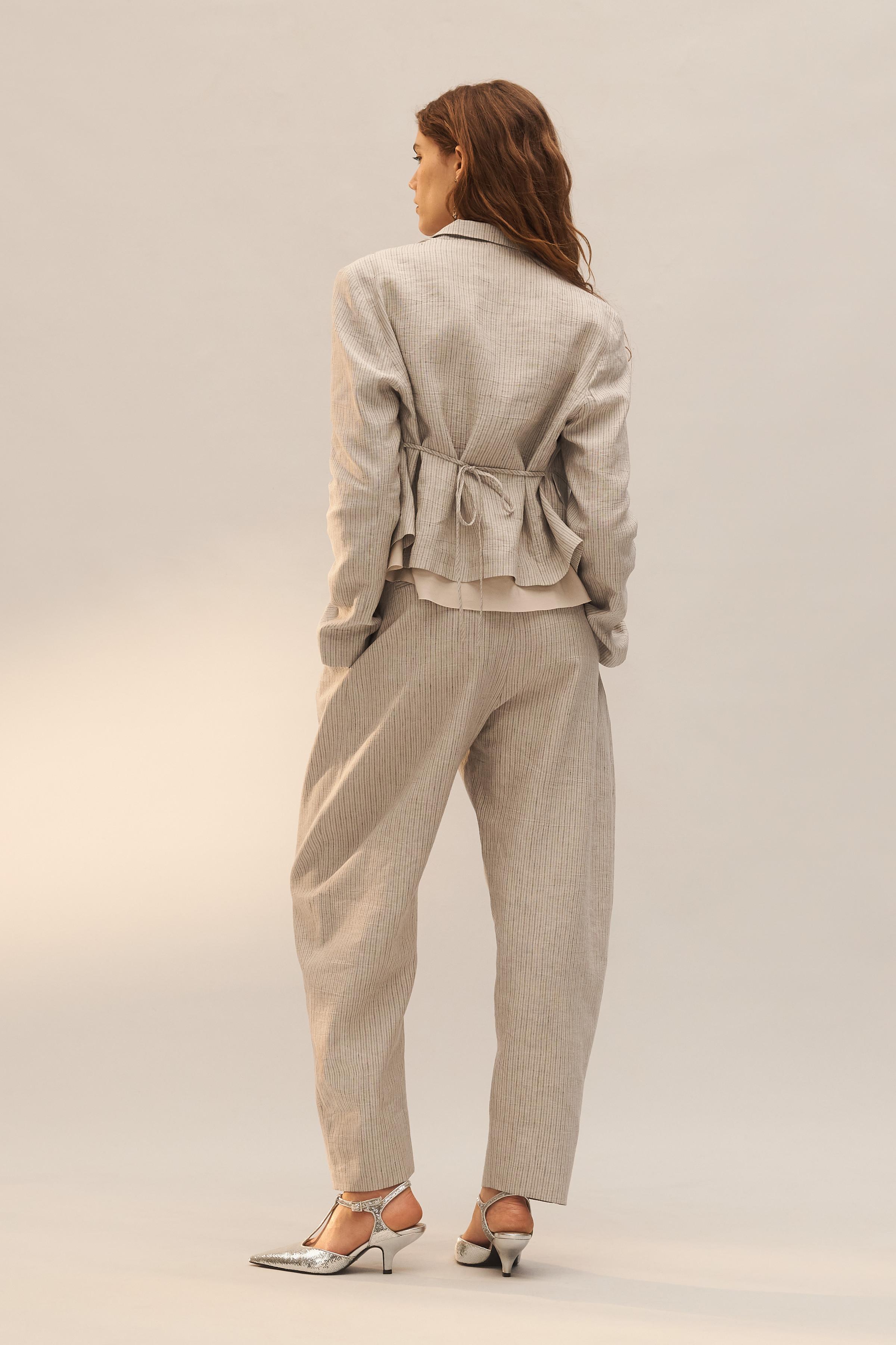 PANTALON À RAYURES EN MÉLANGE DE LIN ÉDITION LIMITÉE